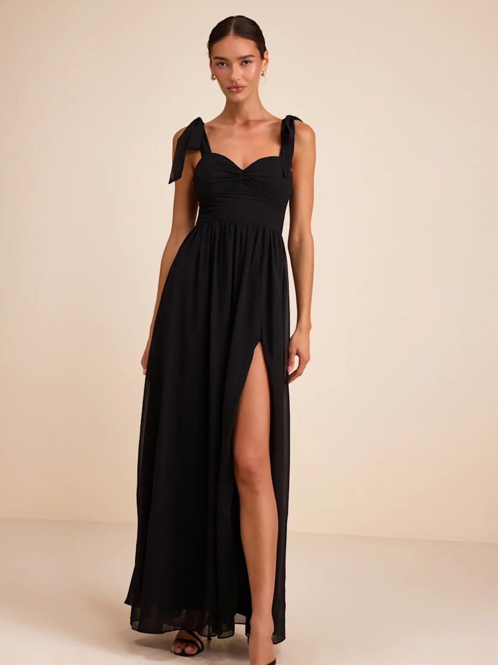 Lulus beautiful floor-length gown with tie sleeves